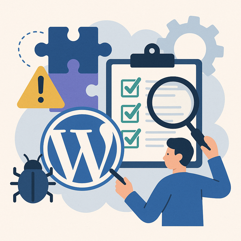 Изображение иллюстрирует процесс проверки совместимости и отладки Плагины WordPress на тестовом сайте перед установкой на боевой ресурс.